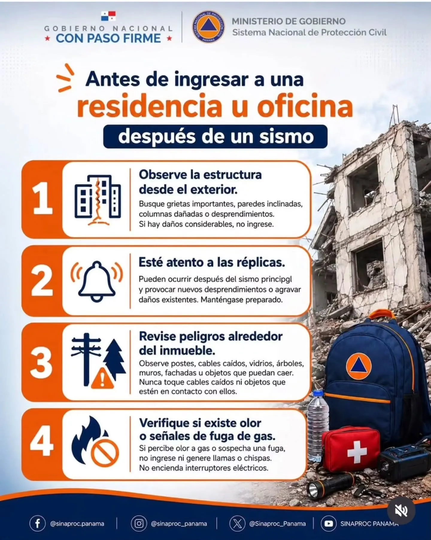 #Repost @sinaproc_panama —— 🚨 Después de un sismo, mantén la…